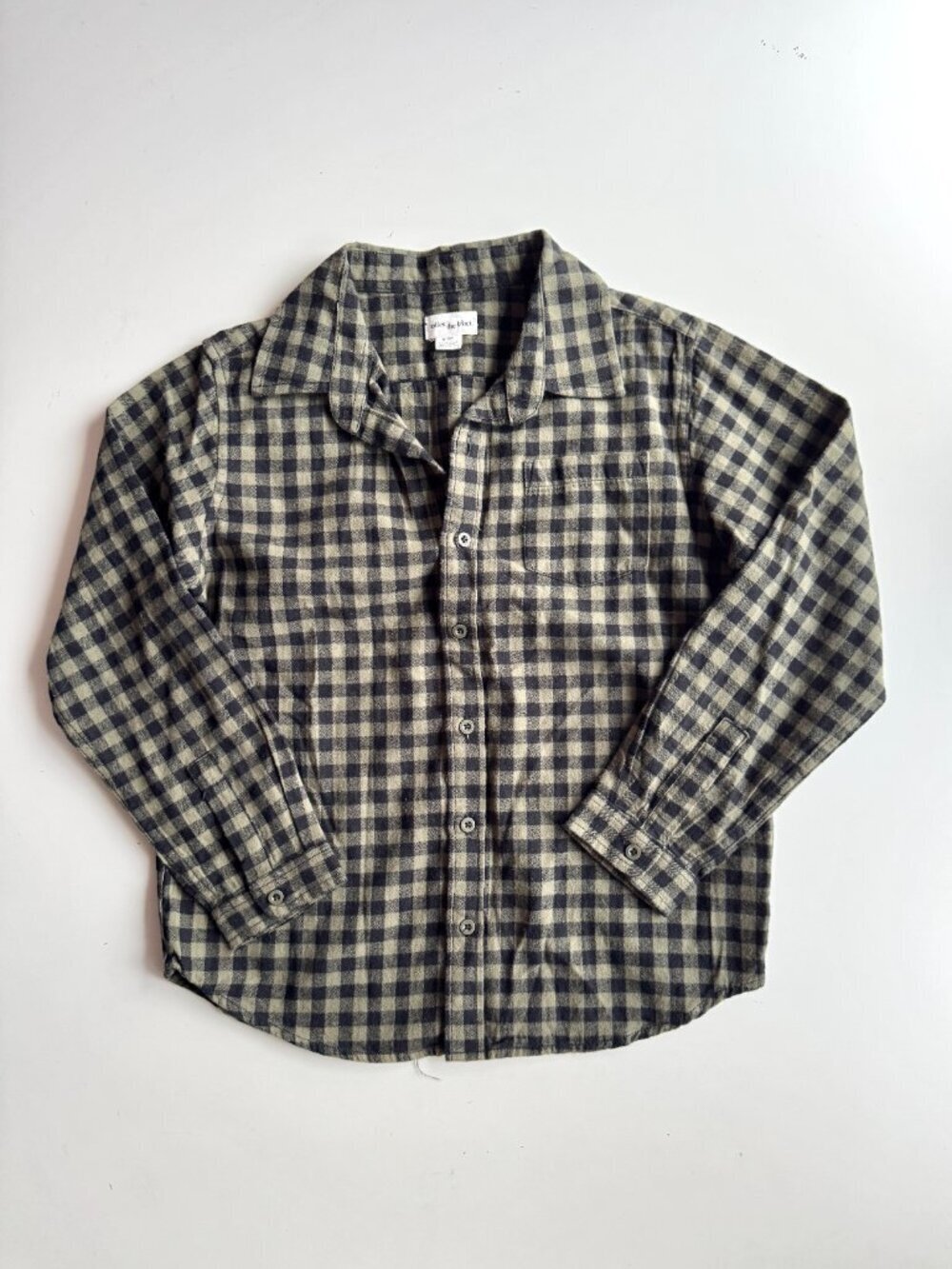Boys' MILES THE LABEL Green Check Cotton Flannel Button Up Shirt, Size 8-10